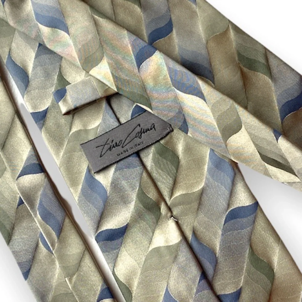 Vintage Tino Cosma Silk Necktie Handmade in Italy Wavy Striped Pattern